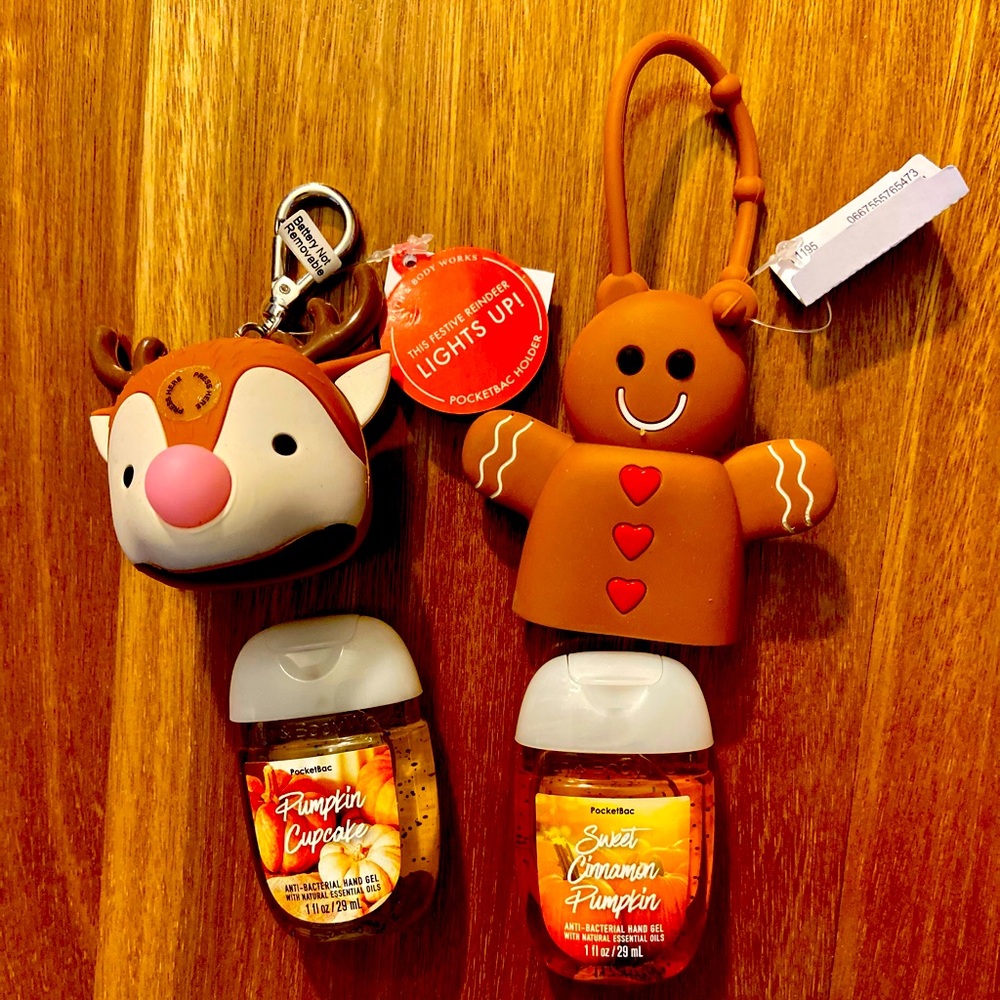 Bath&BodyWorks Light Up Reindeer & Gingerbread Pocketbac Holder w/ 2 Pocketbacs